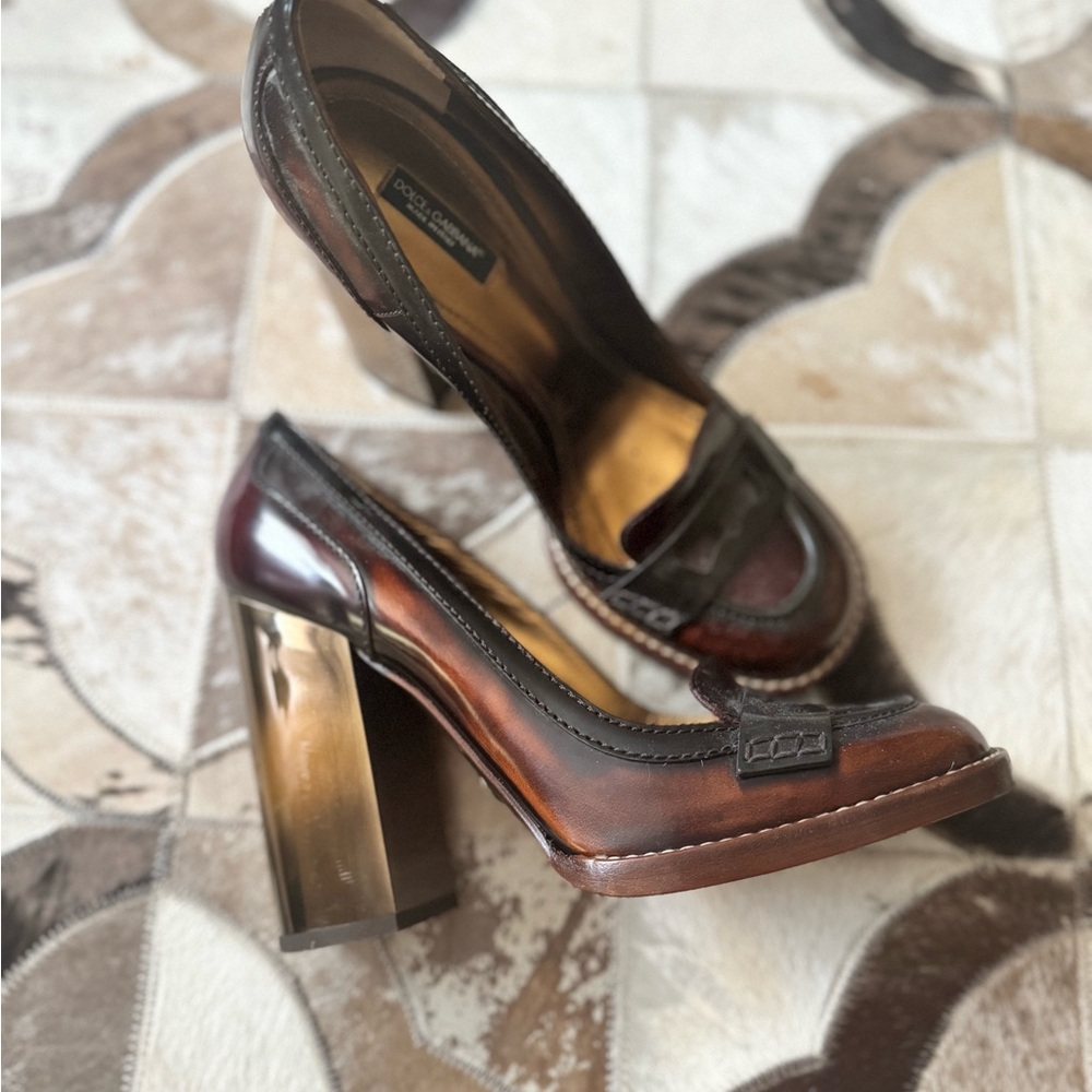 Dolce & Gabbana Brown Heels with Chunky Architectural Design